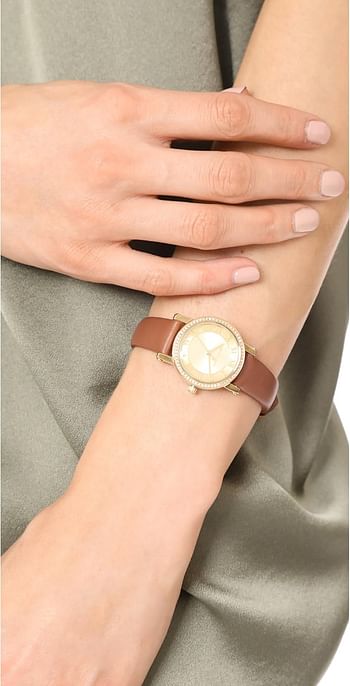 Michael Kors Petite Norie Women's Gold Dial Leather Band Watch - MK2697