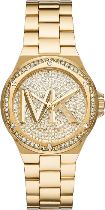 Michael Kors Watch for Women Lennox Three-Hand, Stainless Steel Watch with a stainless steel strap, 33mm case size, Gold Tone and Glitter, 37MM, bracelet