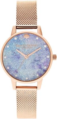 Olivia Burton Women's Lilac & Aqua Glitter & Fake Pearl & shell stud Dial Ionic Rose Gold Plated steel Watch - OB16Us44