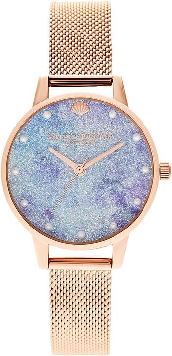 Olivia Burton Women's Lilac & Aqua Glitter & Fake Pearl & shell stud Dial Ionic Rose Gold Plated steel Watch - OB16Us44