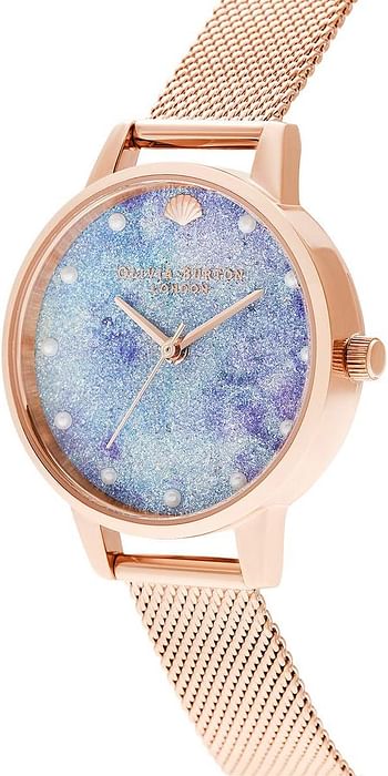 Olivia Burton Women's Lilac & Aqua Glitter & Fake Pearl & shell stud Dial Ionic Rose Gold Plated steel Watch - OB16Us44