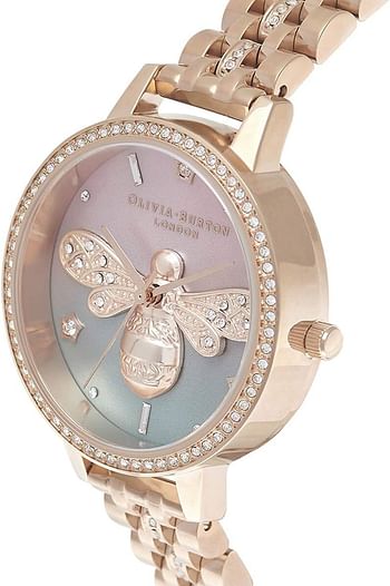 Olivia Burton SPARKLE BEE WOMEN's PINK & SAGE MOP & STONE & BEE DIAL WATCH