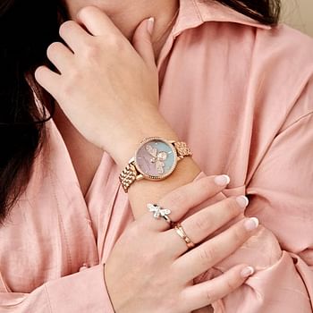 Olivia Burton SPARKLE BEE WOMEN's PINK & SAGE MOP & STONE & BEE DIAL WATCH