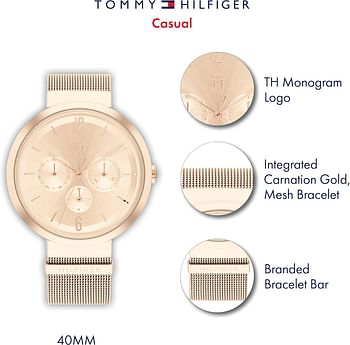 Tommy Hilfiger Women's Ionic Plated Carnation Gold Steel Case and Mesh Bracelet Watch 40 mm