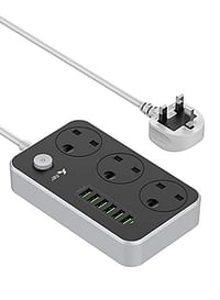 3-Power Socket And 6-Port USB Adapter Grey