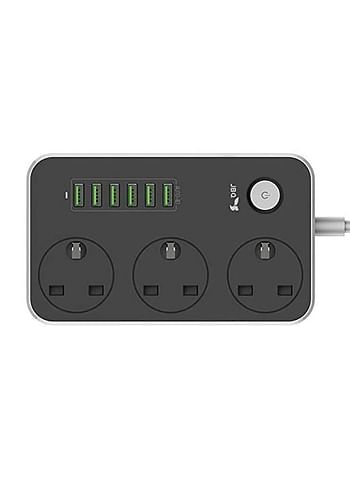 3-Power Socket And 6-Port USB Adapter Grey