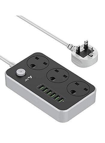 3-Power Socket And 6-Port USB Adapter Grey