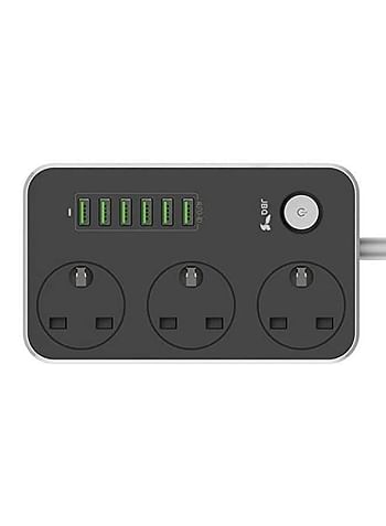 3-Power Socket And 6-Port USB Adapter Grey