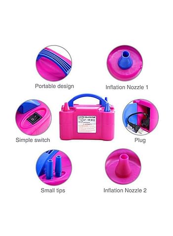 Portable Dual Nozzle Electric Air Balloon Pump Pink/Blue