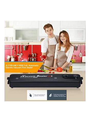 A C100-240 V 90W Full- Automatic Electric Vacuum Film Sealer with 10 Pocket Bag Black 37.50 x 7.00 x 8.50cm