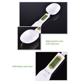 Generic 500g/0.1g Energy Saving Large Screen Display Portable Electronic Food Spoon Scale White