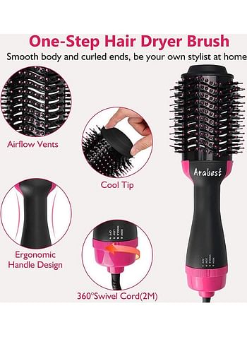 Arabest One Step Hot Air Hair Dryer Brush Black/Pink 30cm