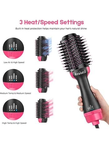 Arabest One Step Hot Air Hair Dryer Brush Black/Pink 30cm