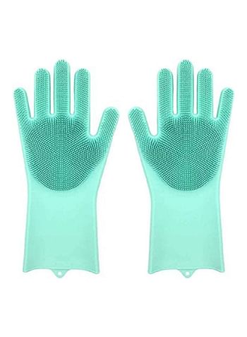 Wingenes Magic Washing Scrubber Heat Resistant Silicone Gloves Dish Washing Rubber Gloves Reusable Kitchen Household Brush For Cleaning Car Washing Pet Hair Care Green