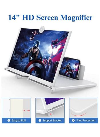 Phone Screen Magnifier Eye Protection 3D Hd Mobile Phone Screen Amplifier Foldable Phone Stand White