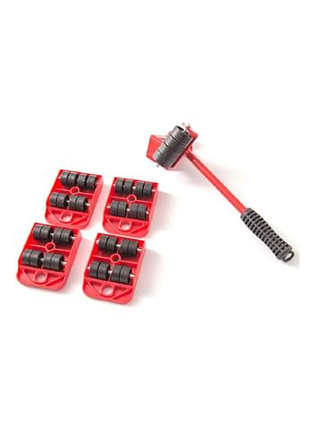 5 Piece Heavy Furniture Lifter Tool With Easy Wheel Move Red 34.00 x 9.50 x 9.50cm