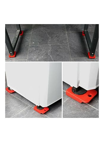 5 Piece Heavy Furniture Lifter Tool With Easy Wheel Move Red 34.00 x 9.50 x 9.50cm