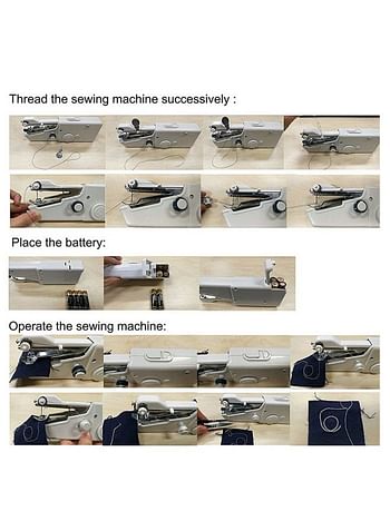 Portable And Cordless Mini Handheld Sewing Machine White 25cm