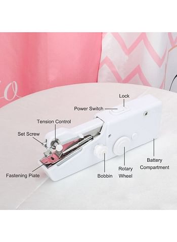 Portable And Cordless Mini Handheld Sewing Machine White 25cm