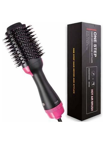 3-In-1 Electric One Step Hair Straightening Brush Pink/Black