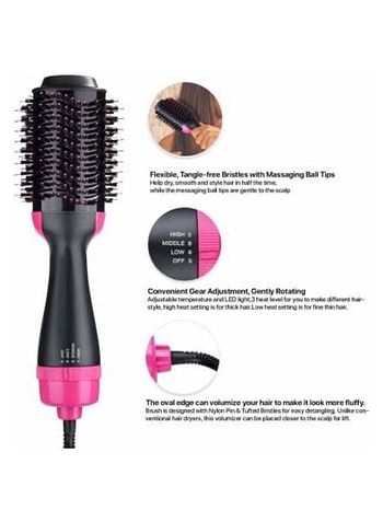 3-In-1 Electric One Step Hair Straightening Brush Pink/Black