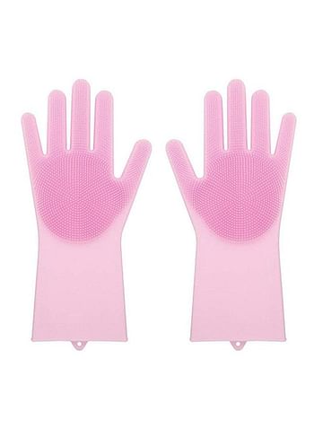 Silicone Scrubber Cleaning Gloves Pink 21grams