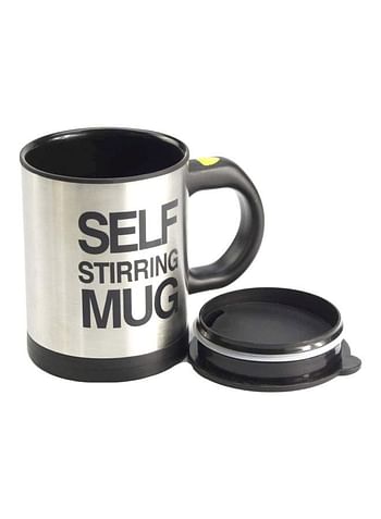 Stainless Steel Self Stirring Coffee Mug Black/Silver 4.37x3.37inch