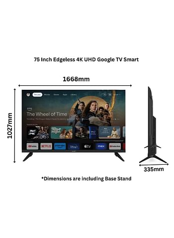 VIDEOCON 75" Edgeless 4K UHD Official Google TV With Hey Google Voice Remote, Bluetooth Dolby Audio And Free Wall Bracket- 2024 New Model E75ELGT1100 Black