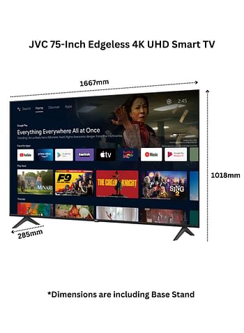 JVC 75-Inch Edgeless 4K QLED Official Google Certified Android Smart TV With Dolby Vidion.Atmos, Chrome Cast Built In and "OK GOOGLE" Voice Remote - LT-75NQ7115 Black