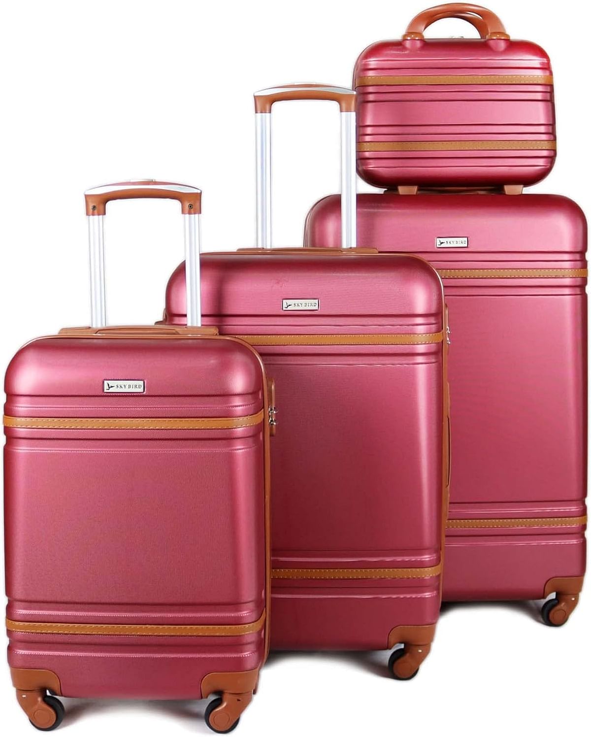 Luggage District Lines ABS Luggage Trolley Set 4 Piece, Red