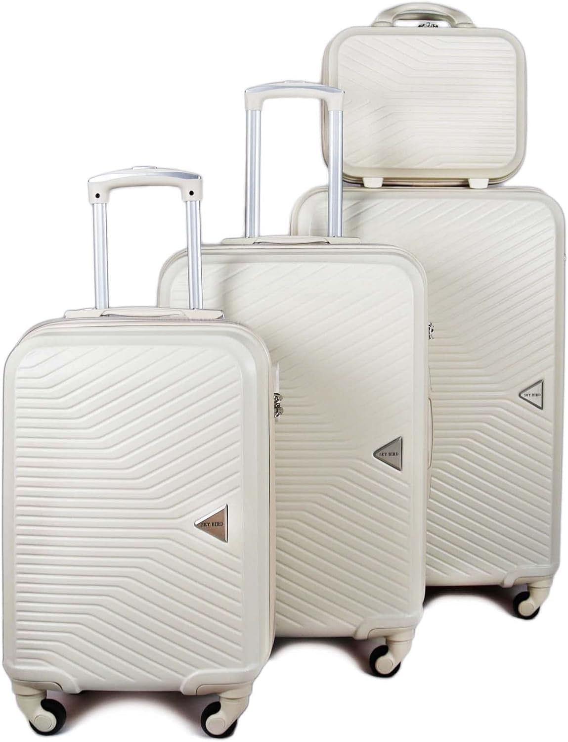 Luggage District Elegant ABS Luggage Trolley Set 4 Piece, Milky White