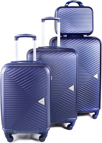 Luggage District Elegant ABS Luggage Trolley Set 4 Piece, Navy Blue