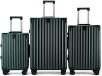 Luggage District Aluminum Frame Ultra-Light 3 Piece Trolley Set, Dark Green