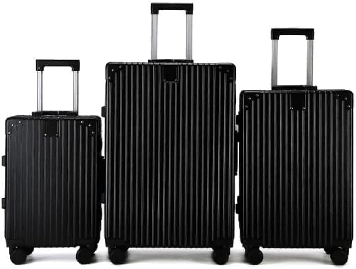 Luggage District Aluminum Frame Ultra-Light 3 Piece Trolley Set, Black