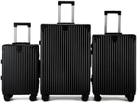 Luggage District Aluminum Frame Ultra-Light 3 Piece Trolley Set, Black