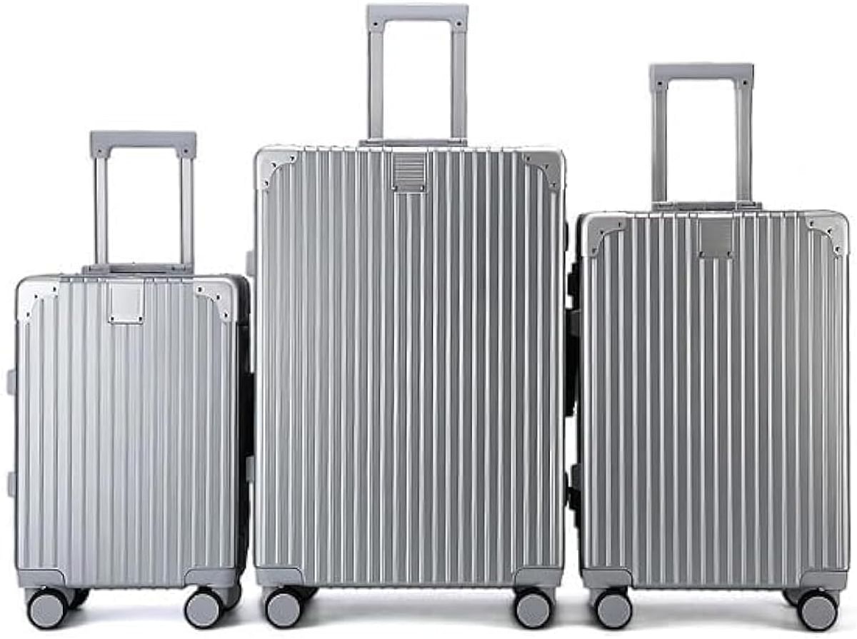 Luggage District Aluminum Frame Ultra-Light 3 Piece Trolley Set, Silver