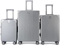 Luggage District Aluminum Frame Ultra-Light 3 Piece Trolley Set, Silver