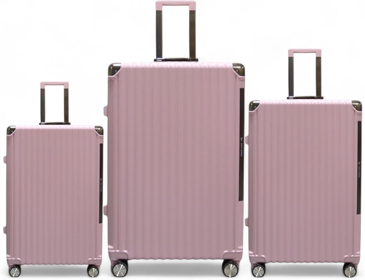 Luggage District Aluminum Frame Premium 3 Piece Trolley Set, Pink