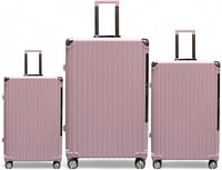 Luggage District Aluminum Frame Premium 3 Piece Trolley Set, Pink