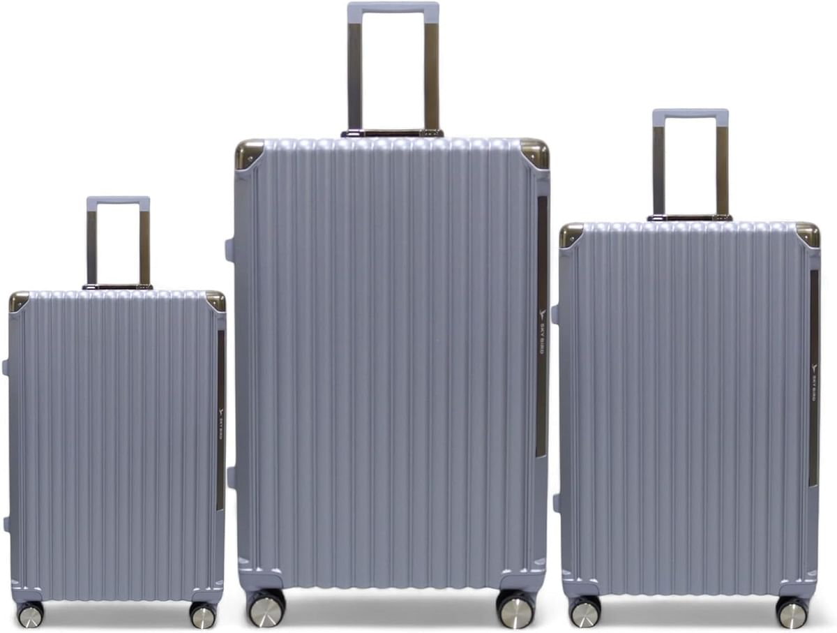 Luggage District Aluminum Frame Premium 3 Piece Trolley Set, Silver