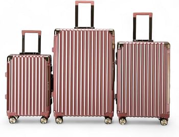 Luggage District Aluminum Frame Premium 3 Piece Trolley Set, Pink