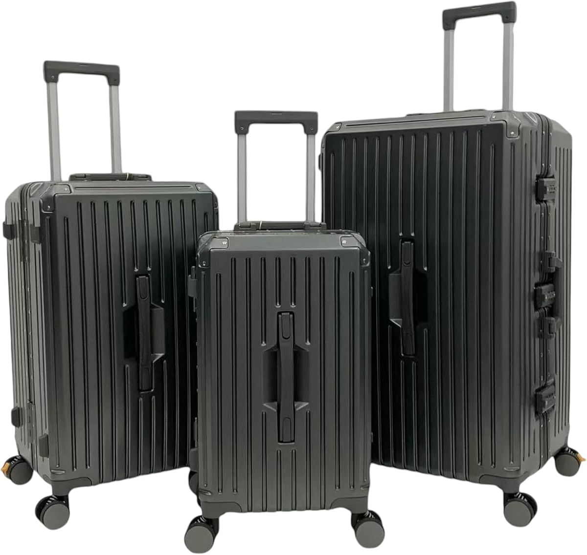 Luggage District 3-Piece Set with Aluminum Frame – Durable, Lightweight & Stylish Travel Suitcase, Dark Gray