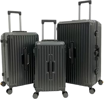 Luggage District 3-Piece Set with Aluminum Frame – Durable, Lightweight & Stylish Travel Suitcase, Silver