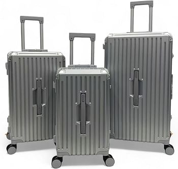 Luggage District 3-Piece Set with Aluminum Frame – Durable, Lightweight & Stylish Travel Suitcase, Silver