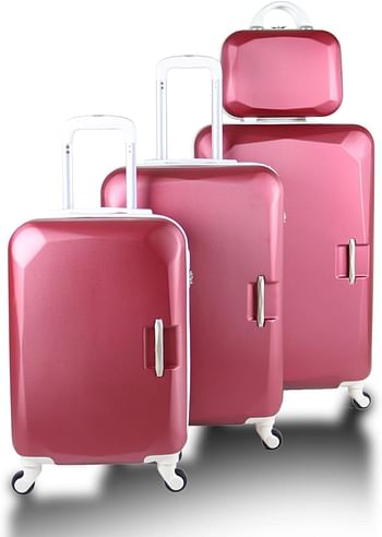 Luggage District Flat 4-Piece ABS Luggage Trolley Set, Red