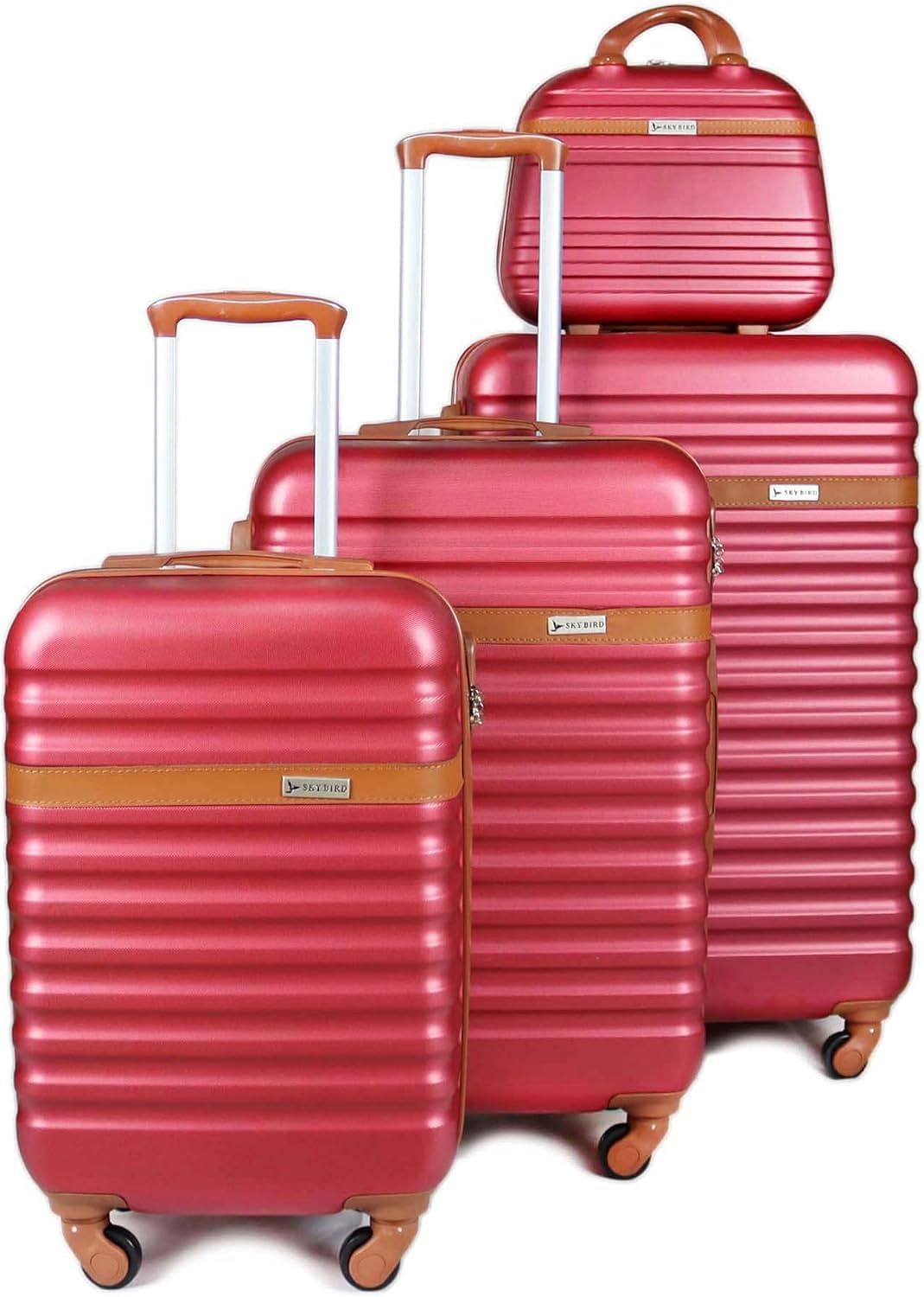 Luggage District Classic ABS Luggage Trolley Set 4 Piece, Red