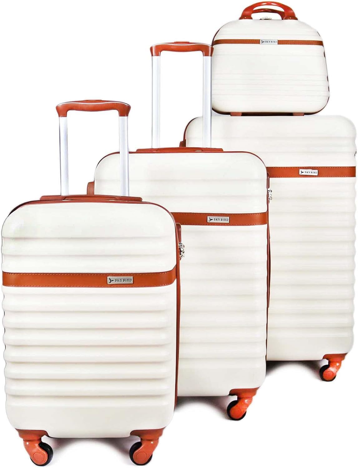 Luggage District Classic ABS Luggage Trolley Set 4 Piece, Milky White