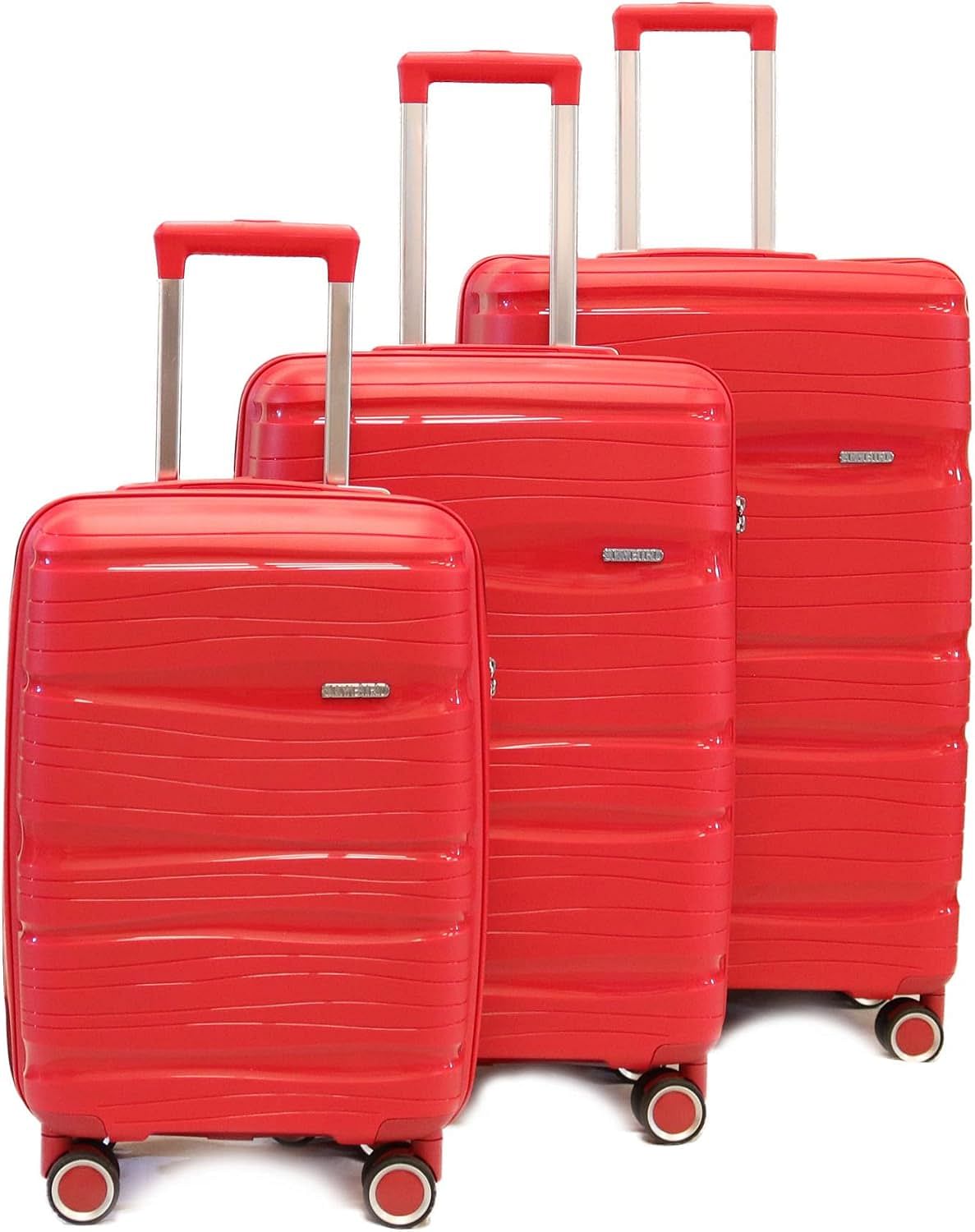 Luggage District Solid 3-Piece PP Luggage Trolley Set With TSA Lock, Red