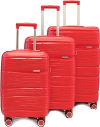 Luggage District Solid 3-Piece PP Luggage Trolley Set With TSA Lock, Red