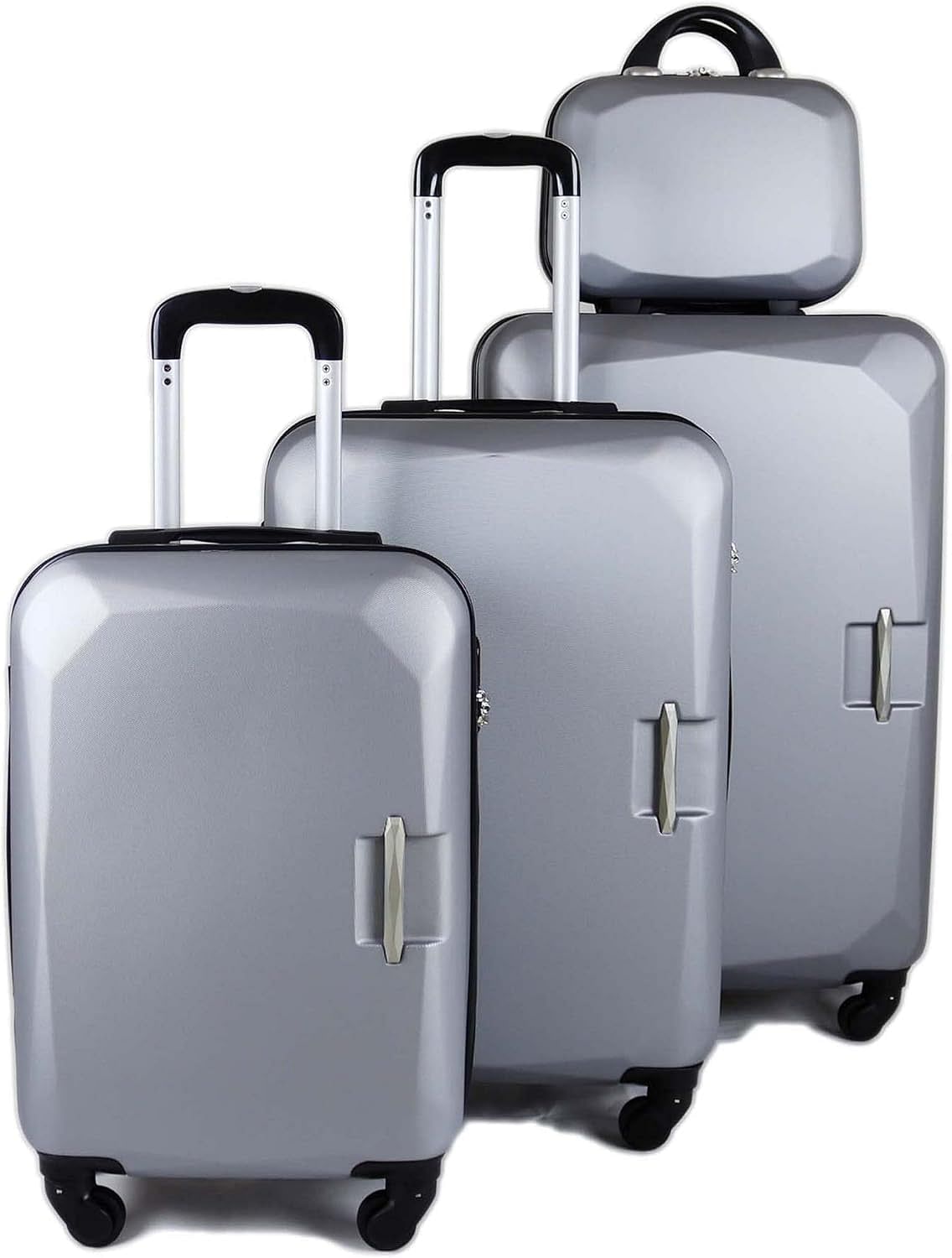 Luggage District Flat 4-Piece ABS Luggage Trolley Set, Silver